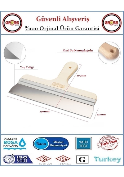 Dekor Eğri Saplı Macun Ispatulası - Ahşap Sap - Yay Çeliği - 25cm