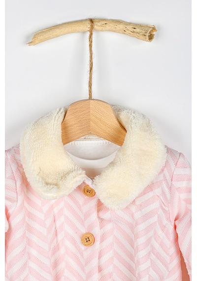 Nono Baby Peluşlu Kız Bebek 3'lü Takım Zıkzak Kumaşlı Pembe