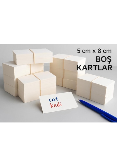 Ayrex 5x8 Cm Boş Kartvizit, Not Kartı, Kelime Kartı, 300 Gr Amerikan Bristol Kağıt, 250 Adet, Beyaz