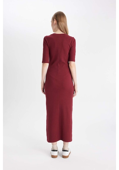 DeFacto 	Bodycon Vücuda Oturan Bisiklet Yaka Basic Düz Fitilli Kaşkorse Kısa Kollu Maxi Bordo Elbise D8623AX24AUBR248
