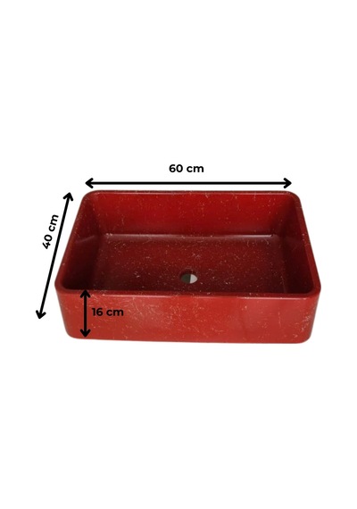 Mermer Desenli Tezgah Üstü Çiftlik Model Taş Lavabo 60 X 40 Cm Bordo