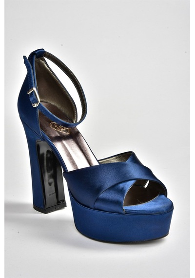 Fox Shoes Lacivert Saten Kumaş Platform Topuklu Kadın Ayakkabı M348202504 Lacivert