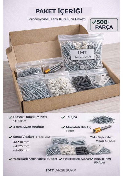500 Parça Profesyonel Modüler Mobilya Montaj Seti -Mobilyalarla Uyumlu Minifix Montaj Ekipmanları