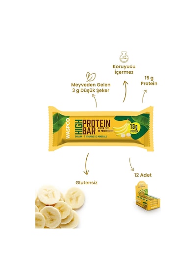 Waspco Co Yüksek Protein Bar - Muzlu 50g X 12 Adet Waspco Co Yüksek Protein Bar - Muzlu 50g X 12 Adet