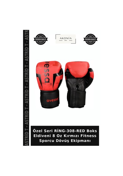 Özel Seri Ring-308-red Boks Eldiveni 8 Oz Kırmızı Fitness Sporcu Dövüş Ekipmanı