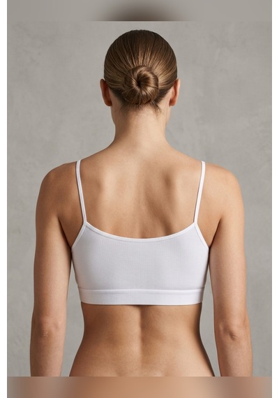 Aura Collections İnce İp Askılı Çıkarılabilir Pedli Fitilli Pamuk Bralette Büstiyer Crop Beyaz