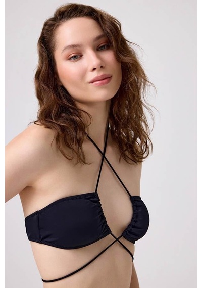 Cottonhill Siyah Straplez Bağlamalı Bikini Üstü Siyah