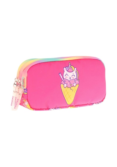 Kaukko Kids Üç Bölmeli Fuşya, Dondurma Ve Unicorn, Kız Çocuk Okul Kalemliği - L8227 Fuşya - Sarı