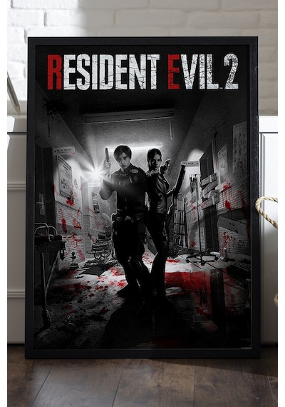 Resident Evil 2 Siyah Ahşap Çerçeveli Poster, Dekoratif Oyun Duvar Tablosu