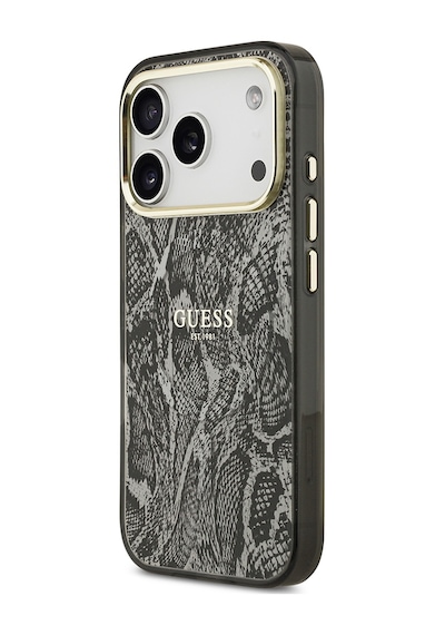 Apple Uyumlu iPhone 17 Pro Kılıf Guess Lisanslı M-safe Özellikli Yazı Logolu Python Desenli Kapak Siyah Siyah