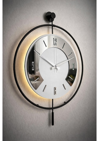 Pey Aksesuar 50x70 Cm Metal Pleksi Ahşap Ve Işığın Muhteşem Uyumu Duvar Saati Dekoratif M54-siyah-beyaz-gümüspleksi