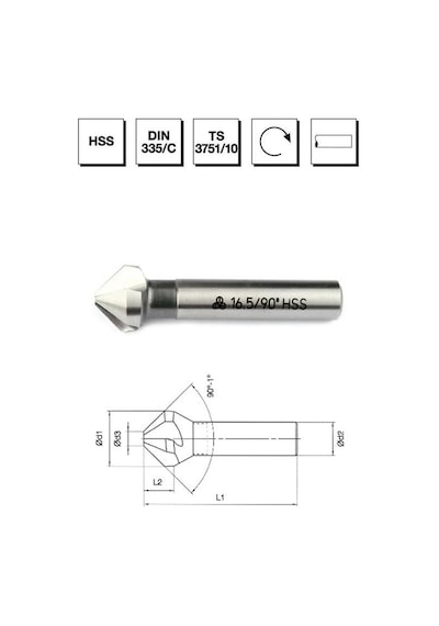 Mte Makina Takım 25.0 Mm Hss Dın 335/c 3 Ağızlı Silindirik Saplı Havşa Freze - 90 - B00313122500