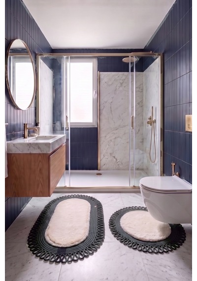 Banyo Paspası Takımı 60x100+60x60 Cm Dış Trikot Bej & Antrasit Gri
