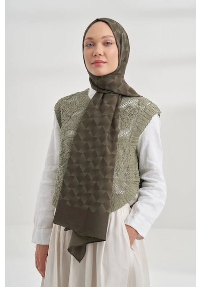 Armanda Cotton Monogram Geometrik Desen Şal 3120 Haki Yeşil