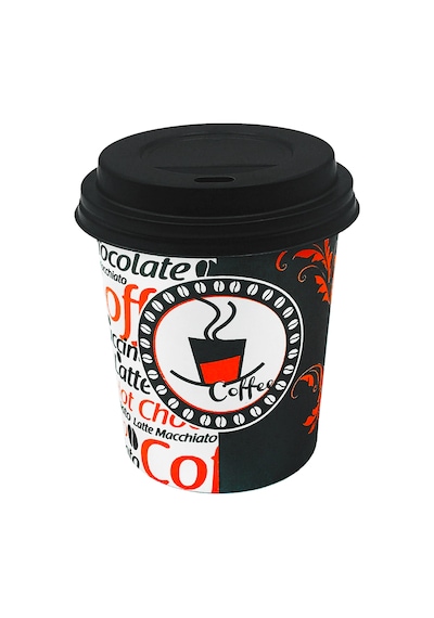 8 Oz Plastik Kapaklı Karton Kahve Bardak 250 ML 100 Adet Siyah