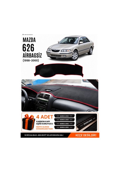 Mazda 626 Airbagsiz 1998-2000 Uyumlu Torpido Örtüsü, Torpido Kılıfı - Siyah Kırmızı