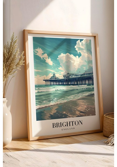 Brighton England Vintage Seyahat Posteri Çerçeveli Tablo - Premium Sahil Ve İskele Elit Duvar Dekoru Kayın Brighton England Vintage Seyahat Posteri Çerçeveli Tablo - Premium Sahil Ve İskele Elit Duvar Dekoru Kayın