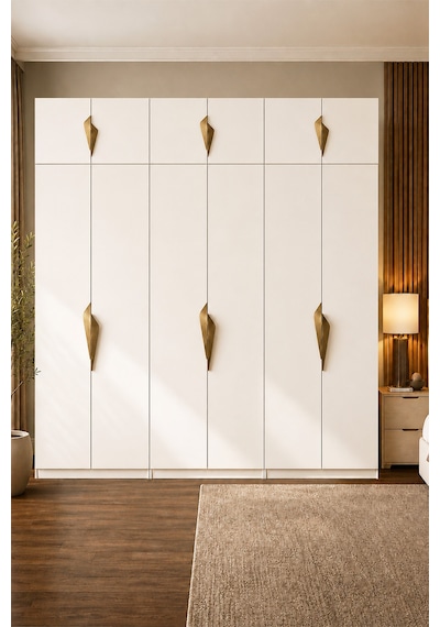 Gama 12 Kapaklı Askılı + Çekmeceli+ Askılı Raflı + Ek Modüllü Tasarım Kulplu 253 Cm Gardırop Elbise Dolabı Beyaz