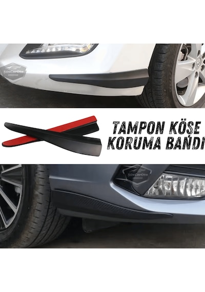Üniversal Her Araca Uyumlu Esnek Tampon Köşesi Koruma Bandı Tampon Köşe Koruyucu Şerit Yumuşak Bant 2 Parça Siyah 35 Cm 00 Şüscaroto Aksesuar