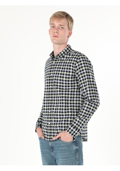 Colin's Slim Fit Kareli Lacivert Erkek Uzun Kol Gömlek CL1059612_Q1.V1_NAV Lacivert