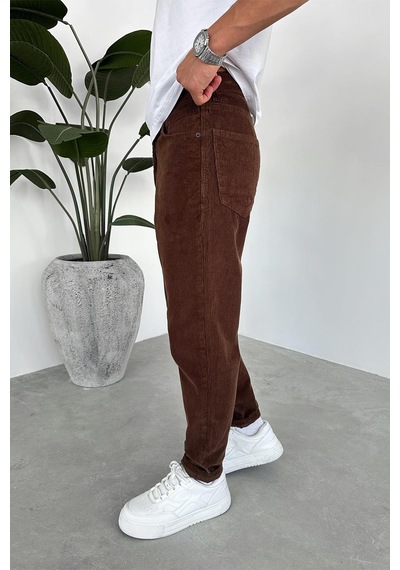 Kahverengi Kadife Fitilli Regular Pantolon Kahverengi