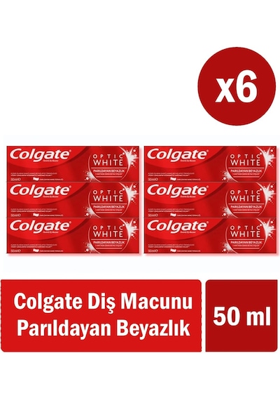Colgate Optic White Parıldayan Beyazlık 50 Ml X 6 Adet + Extra Clean Colors Diş Fırçası 3lü Beyazlık
