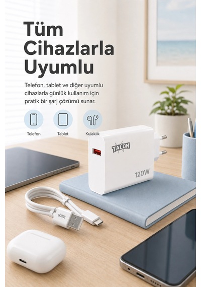 Güvenli Şarj Özellikli 120w Adaptör Ve Kablo Seti Akıllı Koruma Destekli Diğer