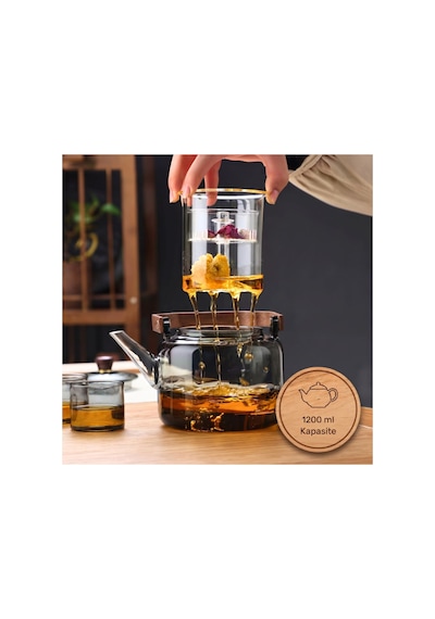 Akasya Saplı Demlik - 1200 Ml - Borosilikat Cam Çok Renkli