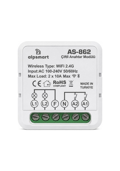 Alpsmart As-862 Akıllı Wi-fi Çiftli Duvar Anahtarı Modülü Tuya