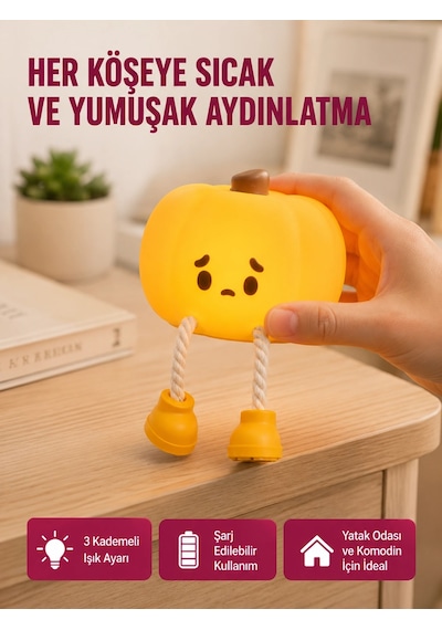 Pumpkin Led Night Light Dokunmatik Şarjlı Silikon Gece Lambası Yeni Nesil Çok Renkli