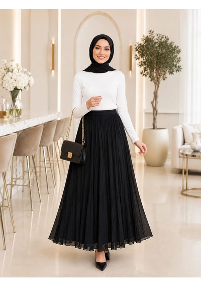 Esra Butik78 Siyah Kraş Etek Astarlı, Standart Beden, 100 Cm