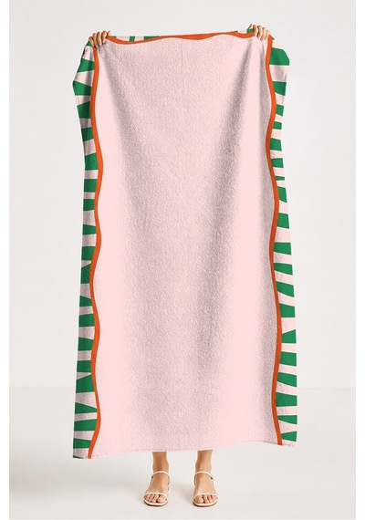 Çizgili Modern Pembe Yeşil Plaj Havlusu - Akdeniz Stil Dalgalı Form Hızlı Kuruyan Mikrofiber Havlu Serin Zambak