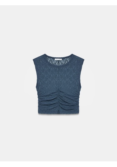 Dilvin 32492 Büzgülü Dantel Top-indigo İndigo