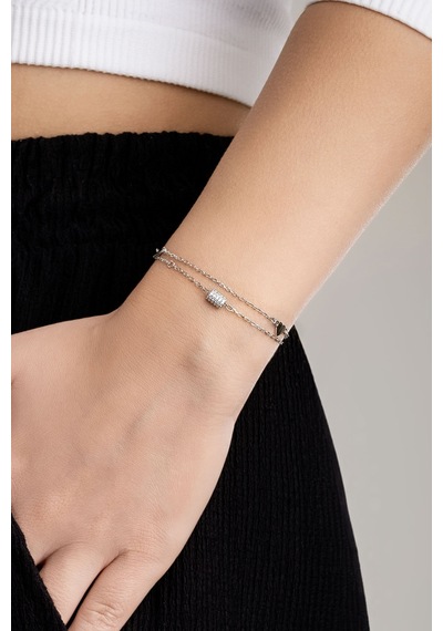 So Chic Minimal Stil 18 Ayar Beyaz Altın Kaplama 19 Cm Gümüş İkili Bileklik