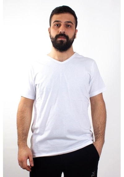 Twister Jeans 1827Bb Beyaz Büyük Beden V Yaka Erkek T-Shirt Beyaz