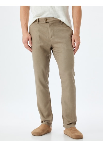 Koton Keten Pantolon Chino Cep Detaylı Düğmeli Taş 4sam40226hw Taş
