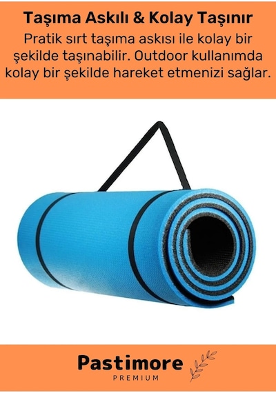 Taşıma Askılı Konfor Modeli Çift Taraflı Kaymaz Yoga Meditasyon Minderi 16mm Mavi Siyah Mat Çok Renkli