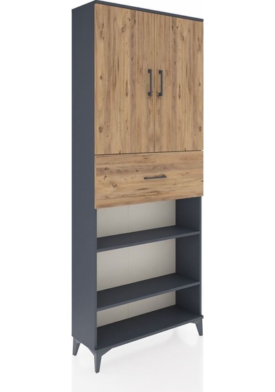 Arges Dolap 5 Raflı Tek Çekmeceli 2 Kapaklı 88x30x221 Antrasit-çam Antrasit