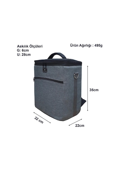Gbmotion Termal Çanta 25 Litre Termos Sırt Çantası Buzluk Gri