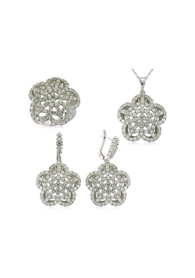Gümüş Çiçek Bayan Set St1270081 Gümüş