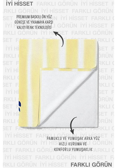 Çizgili Deniz Kabuğu Plaj Havlusu - Akdeniz Sarı Mavi Havuz Hızlı Kuruyan Mikrofiber Havlu Mat Melisa