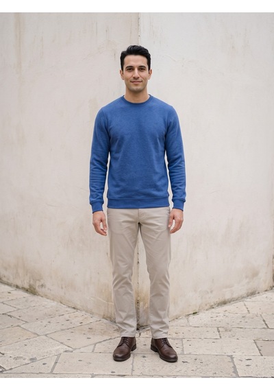 Maccali Erkek Saks Selanik Bisiklet Yaka Sweatshirt Saks Mavi