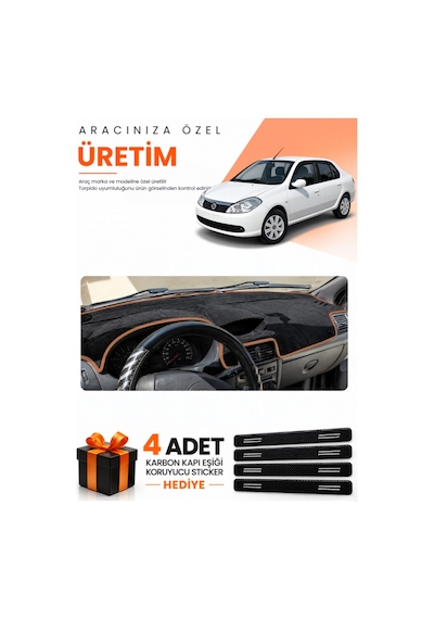 Renault Symbol Airbagli 2008-2011 Uyumlu Torpido Koruma Örtüsü Oto Kılıfı - Siyah Kahverengi