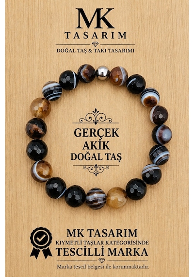 Mk Tasarım Gerçek Akik Bileklik Mk.7000.832- Rahatlık-dinginlik-enerji- Stres Bilekliği Çok Renkli