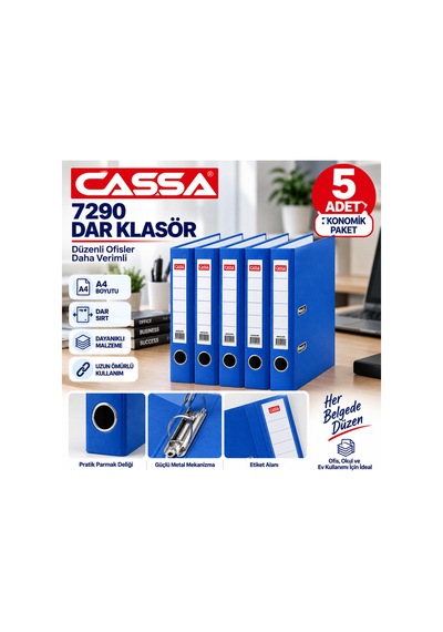 7290 Mavi Dar Klasör A4 5 Li Set