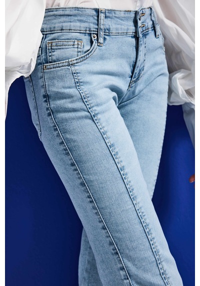 Itsbasic Kadın Ice 4s6-3 Swl Mid Rise Flare Fit Kemer Detaylı Esnek Kumaş Denim Jean Buz Mavi