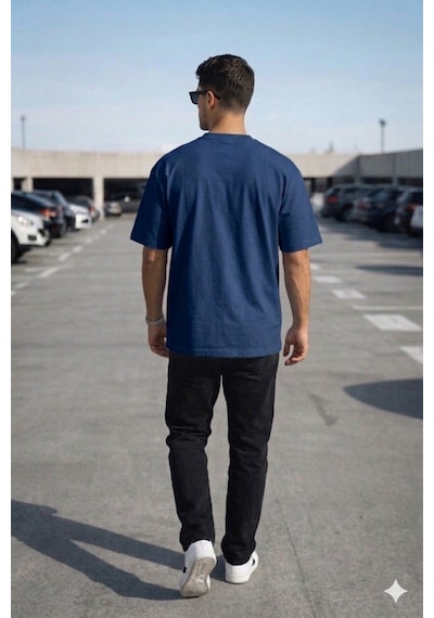 Tarz Cool Erkek Oversize Tişört Minimal Don T Look Back Detaylı Basic Lacivert