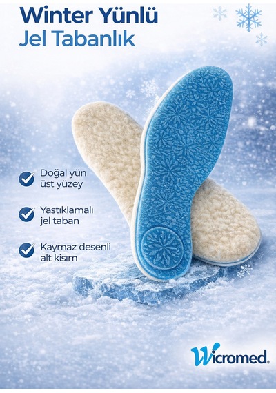 Soft Winter Sıcak Tutan Termal Yünlü Kışlık Ortopedik Jel Silikon Tabanlık Mt7033