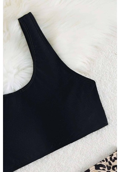 Angelsin Leopar Yanlardan Büzgü Ayarlama Detaylı Bikini Takım 001