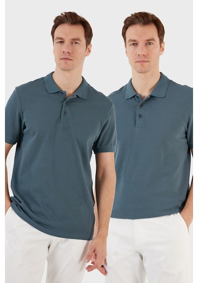 Buratti Pamuk Regular Fit Düğmeli 2'Li Paket Erkek Polo Yaka T Shirt 5902127S2 Petrol-Petrol